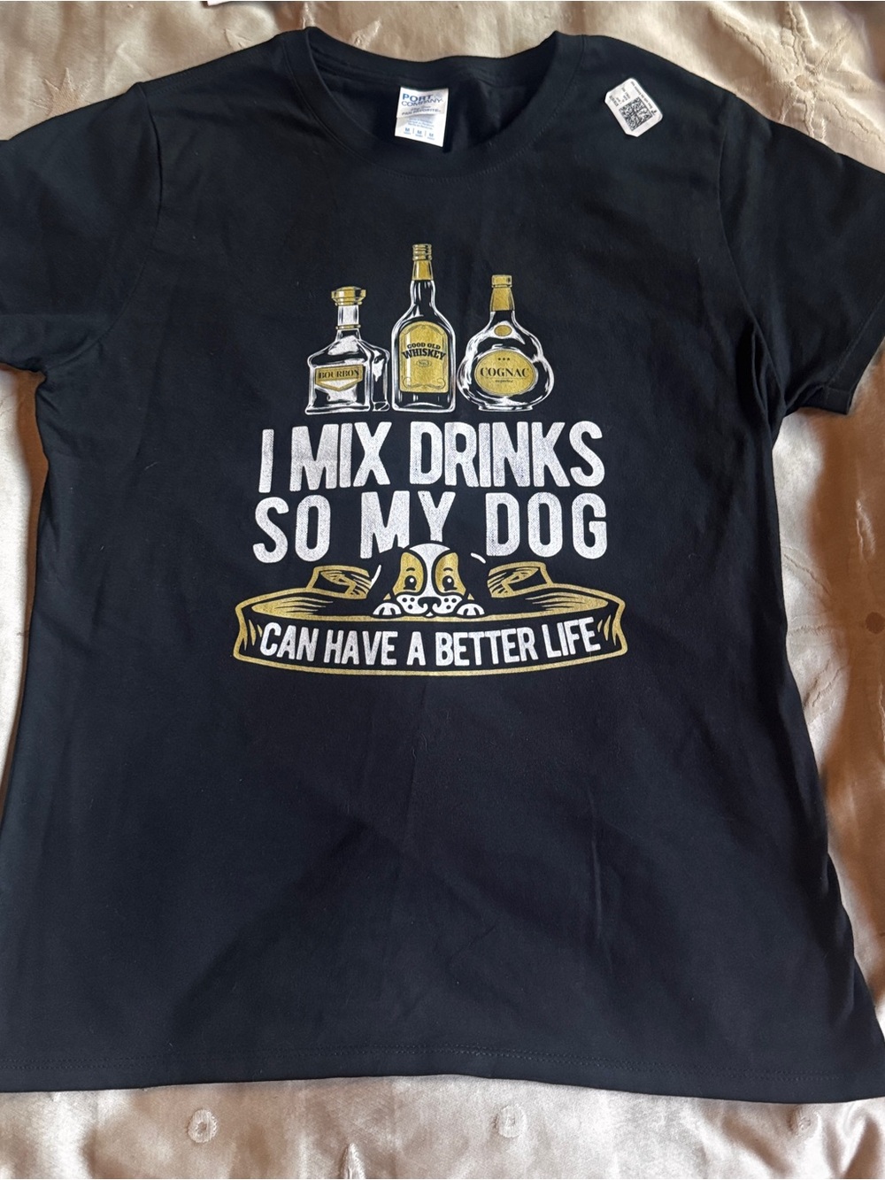 Black Graphic Dog Lovers T-Shirt - I Mix Drinks So My Dog Can Have A Better Life